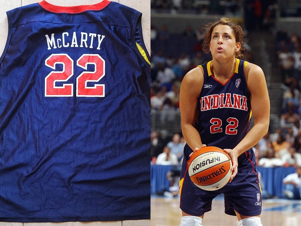 Stephanie McCARTY White #22 Indiana Fever 2000s REEBOK jersey 2XL navy WNBA vtg